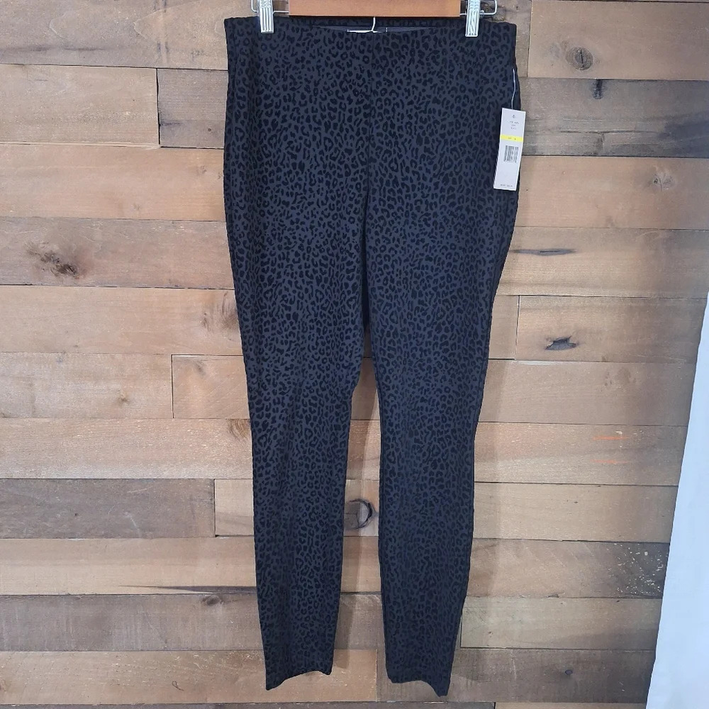 Nanette Lepore Velvet Animal Print Black Pull-On Crop Ankle Skinny Pants Medium